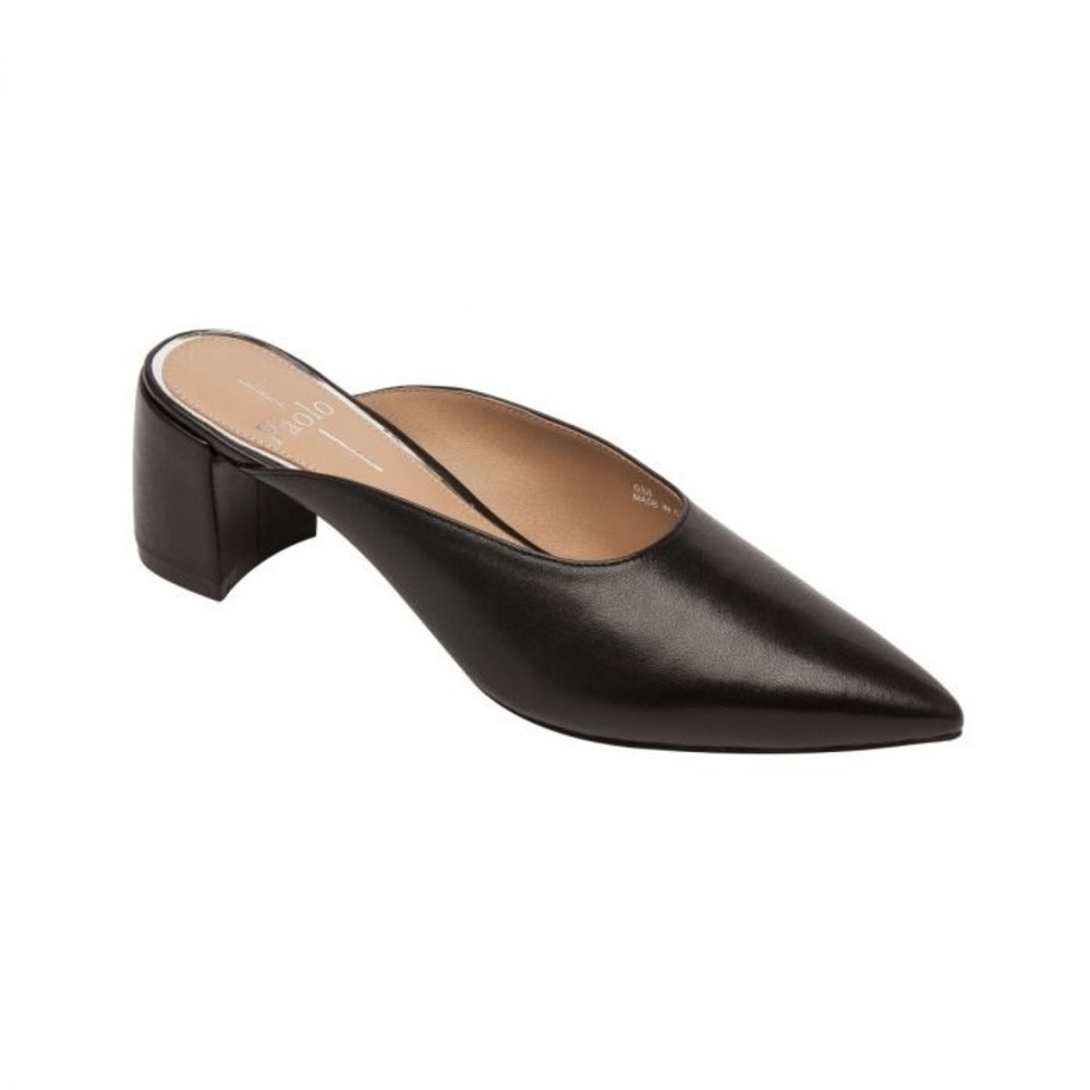 Linea Paolo Svelte Almond Toe Mid Block Heel Mule Black Nappa - 10
